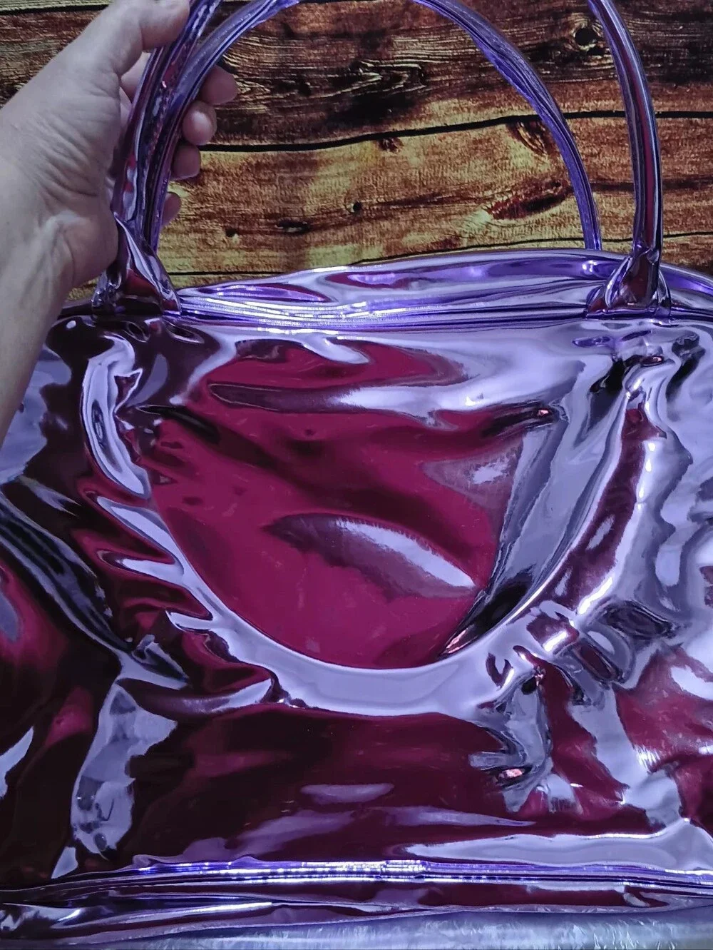 Set Of 4 Shiny Purple Tote Bags